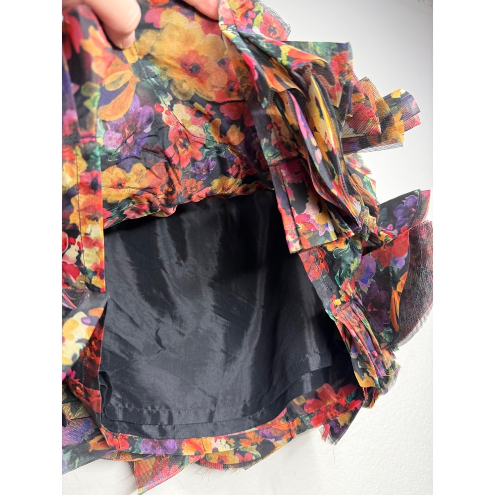 Anthropologie 3D Floral Ruffle Mini Skirt Multicolor Sz 4 Sm Whimsigoth Romantic - Picture 6 of 8